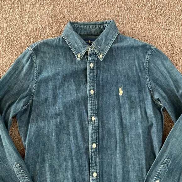 Ralph Lauren Denim Dress Long Sleeve Button Down Size L Dark Wash Blue - Picture 2 of 14